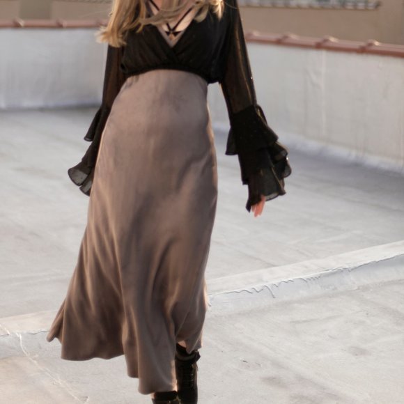 Zara "Tie Dye" Satin Maxi Dress, Gray / Silver, M - Picture 3 of 12